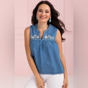 Gap Embroidered Chambray Boho Top Blouse Cottagecore Prairie Medium